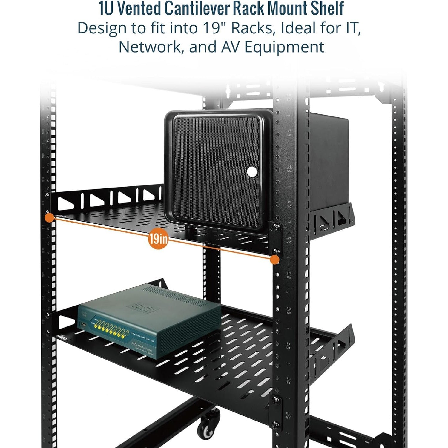 Tecmojo 1U Rack Shelf, Rack Mount Shelf with Anti-Slip Stops-254 mm Deep, Vented Cantilever Tray for 19 inch Server Racks & Cabinets, Good Air Circulation, Weight Capacity 25 kg/55lbs, 2 Pack, Black