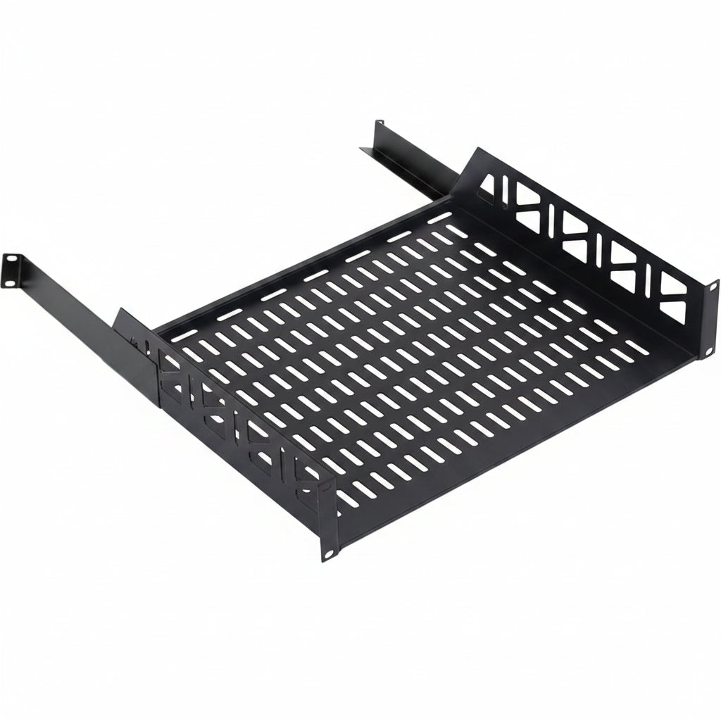 Tecmojo 2U Rack Shelf with Back Support,19 inch 375 mm Deep Vented Universal Cantilever Tray for 19 inch Server Racks & Network Cabinets, Good Air Circulation, Weight Capacity 25 kg / 55lbs, Black