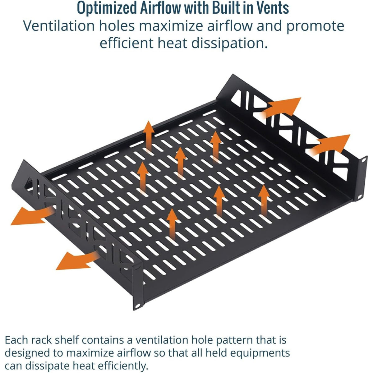 Tecmojo 2U Rack Shelf with Back Support,19 inch 375 mm Deep Vented Universal Cantilever Tray for 19 inch Server Racks & Network Cabinets, Good Air Circulation, Weight Capacity 25 kg / 55lbs, Black