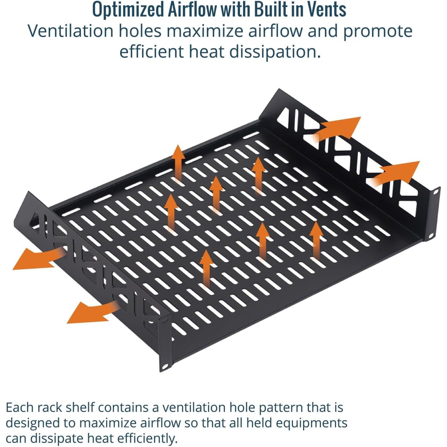 Tecmojo 2U Rack Shelf with Back Support,19 inch 375 mm Deep Vented Universal Cantilever Tray for 19 inch Server Racks & Network Cabinets, Good Air Circulation, Weight Capacity 25 kg / 55lbs, Black