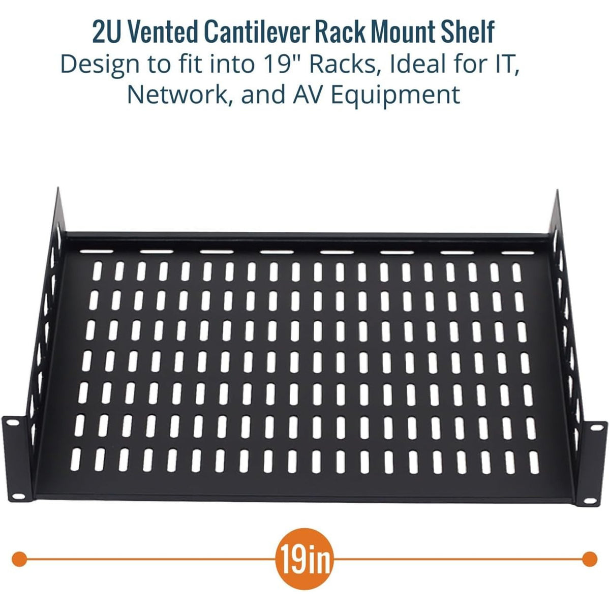 Tecmojo 2U Rack Shelf with Back Support,19 inch 375 mm Deep Vented Universal Cantilever Tray for 19 inch Server Racks & Network Cabinets, Good Air Circulation, Weight Capacity 25 kg / 55lbs, Black