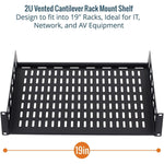 Tecmojo 2U Rack Shelf with Back Support,19 inch 375 mm Deep Vented Universal Cantilever Tray for 19 inch Server Racks & Network Cabinets, Good Air Circulation, Weight Capacity 25 kg / 55lbs, Black