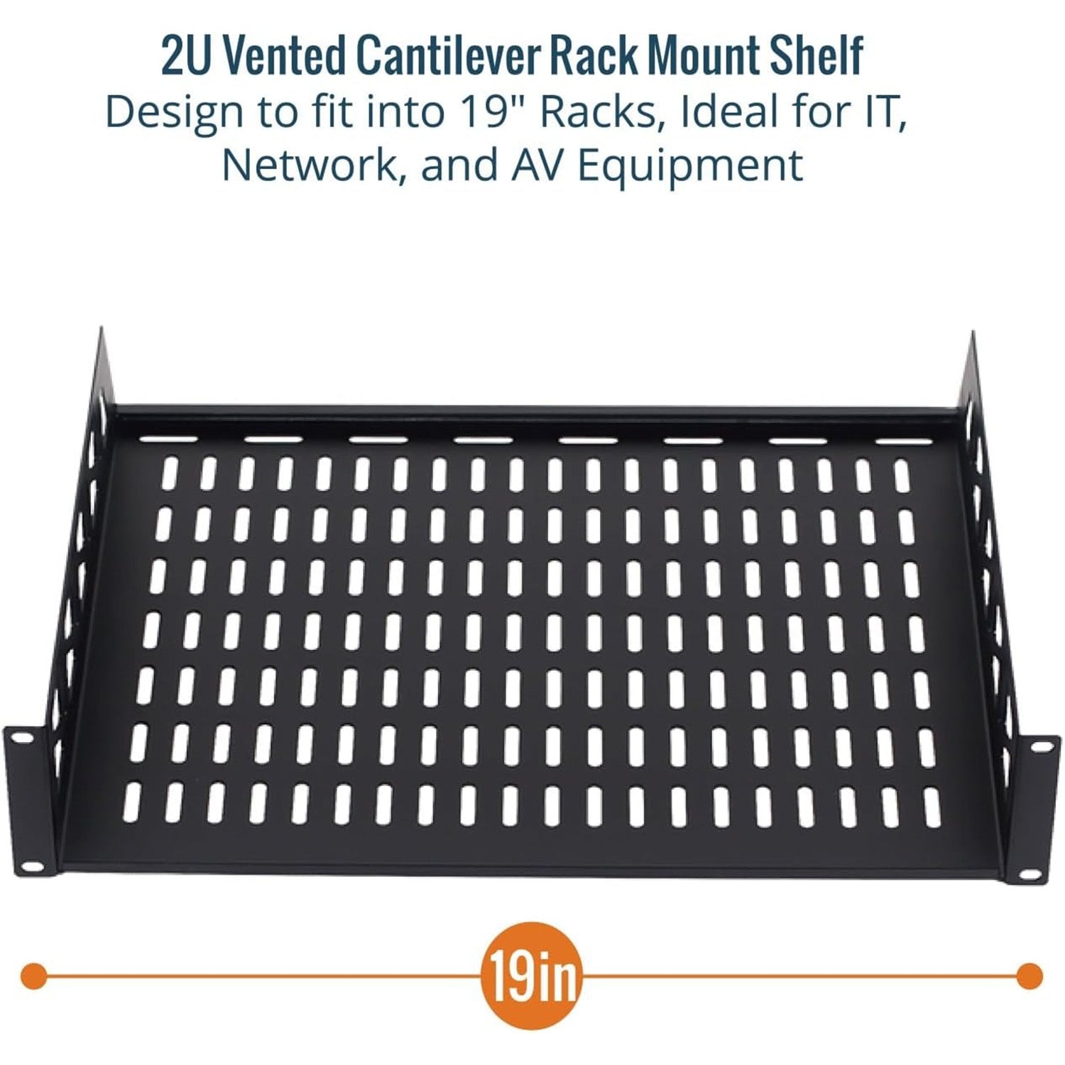 Tecmojo 2U Rack Shelf with Back Support,19 inch 375 mm Deep Vented Universal Cantilever Tray for 19 inch Server Racks & Network Cabinets, Good Air Circulation, Weight Capacity 25 kg / 55lbs, Black