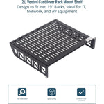 Tecmojo 2U Rack Shelf with Back Support,19 inch 375 mm Deep Vented Universal Cantilever Tray for 19 inch Server Racks & Network Cabinets, Good Air Circulation, Weight Capacity 25 kg / 55lbs, Black