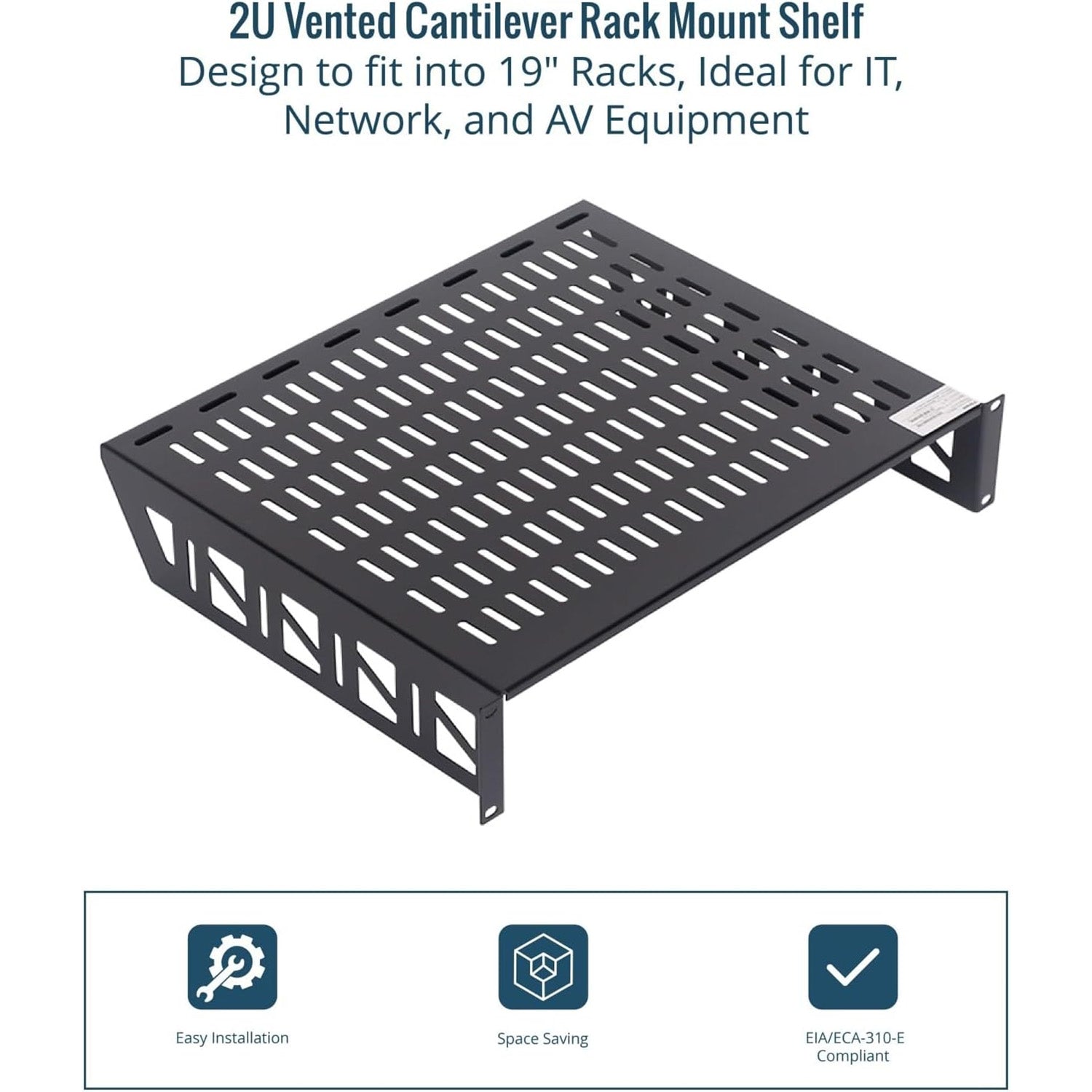 Tecmojo 2U Rack Shelf with Back Support,19 inch 375 mm Deep Vented Universal Cantilever Tray for 19 inch Server Racks & Network Cabinets, Good Air Circulation, Weight Capacity 25 kg / 55lbs, Black