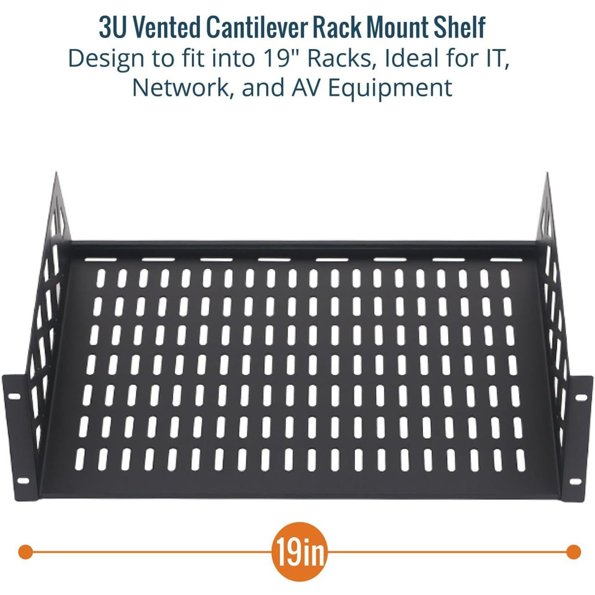 Tecmojo 3U Rack Shelf with Back Support,19 inch 375 mm Deep Vented Universal Cantilever Tray for 19 inch Server Racks & Network Cabinets, Good Air Circulation, Weight Capacity 25 kg / 55lbs, Black