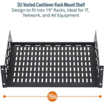 Tecmojo 3U Rack Shelf with Back Support,19 inch 375 mm Deep Vented Universal Cantilever Tray for 19 inch Server Racks & Network Cabinets, Good Air Circulation, Weight Capacity 25 kg / 55lbs, Black
