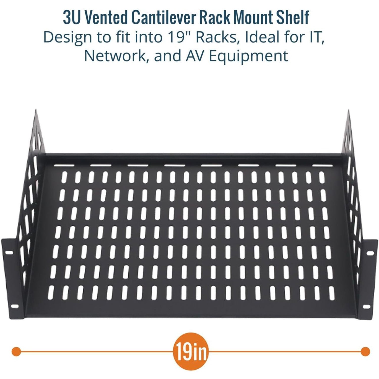 Tecmojo 3U Rack Shelf with Back Support,19 inch 375 mm Deep Vented Universal Cantilever Tray for 19 inch Server Racks & Network Cabinets, Good Air Circulation, Weight Capacity 25 kg / 55lbs, Black