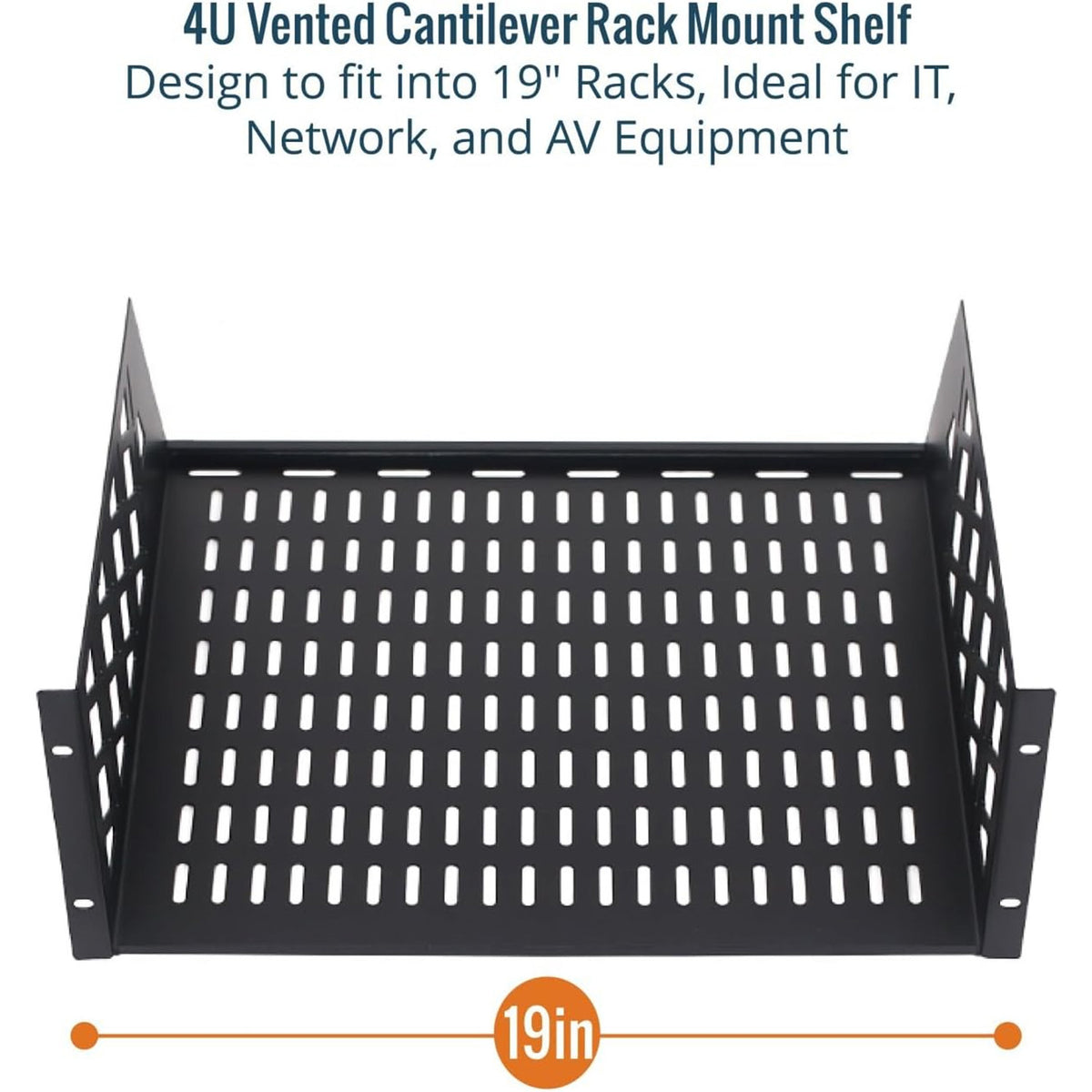 Tecmojo 4U Rack Shelf with Back Support,19 inch 425mm Deep Vented Universal Cantilever Tray for 19 inch Server Racks & Network Cabinets, Good Air Circulation, Weight Capacity 25 kg / 55lbs, Black