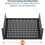 Tecmojo 4U Rack Shelf with Back Support,19 inch 425mm Deep Vented Universal Cantilever Tray for 19 inch Server Racks & Network Cabinets, Good Air Circulation, Weight Capacity 25 kg / 55lbs, Black