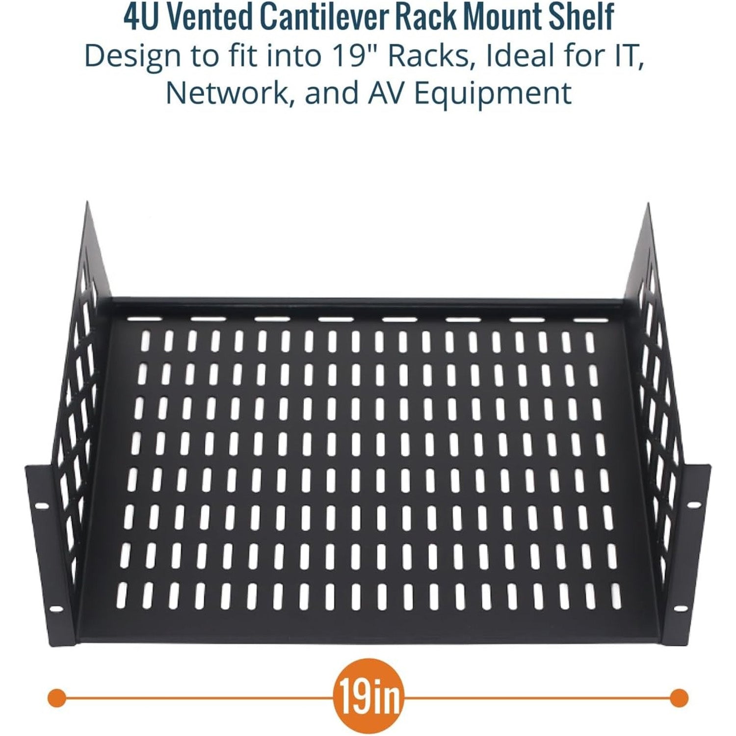 Tecmojo 4U Rack Shelf with Back Support,19 inch 425mm Deep Vented Universal Cantilever Tray for 19 inch Server Racks & Network Cabinets, Good Air Circulation, Weight Capacity 25 kg / 55lbs, Black