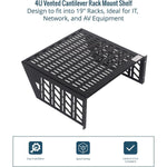 Tecmojo 4U Rack Shelf with Back Support,19 inch 425mm Deep Vented Universal Cantilever Tray for 19 inch Server Racks & Network Cabinets, Good Air Circulation, Weight Capacity 25 kg / 55lbs, Black