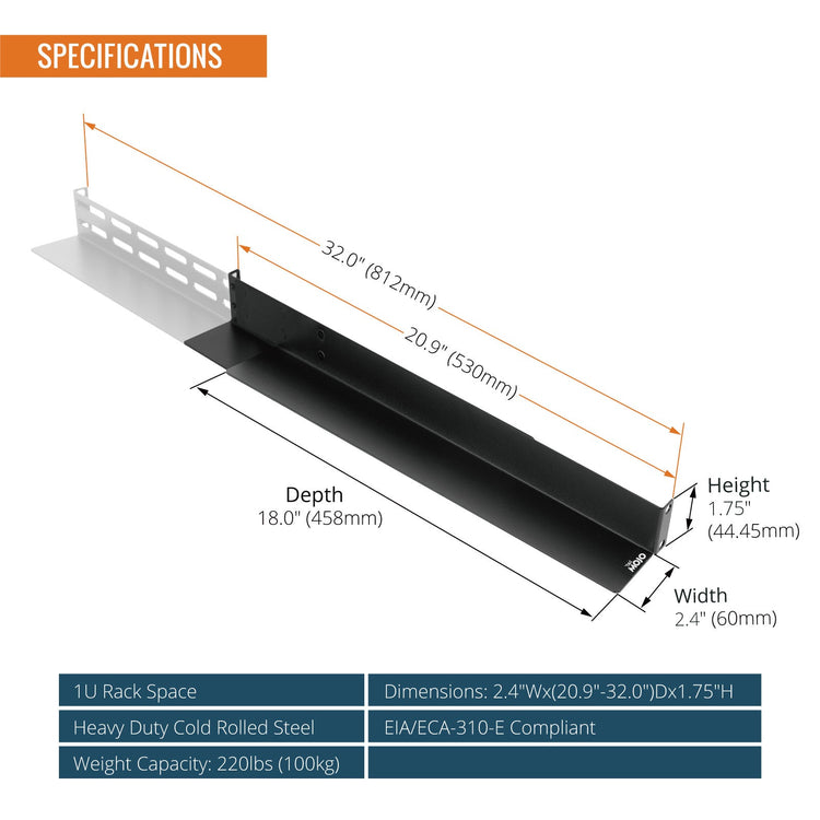 Tecmojo 1U Fully Server Rack Shelf Rail, Adjustable 4 Post Fully Rack Mount Rail with a Depth Range of 530mm to 812mm for Non-Rack Mountable Server/Networking/AV/IT Equipment