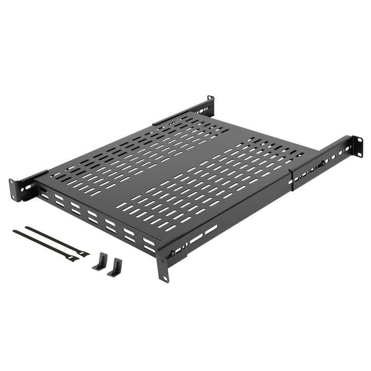 Tecmojo 1U 4-Post 550mm Deep Sever Rack Mount Shelf, Adjustable 550-800mm Deep Ventilated Shelf with Cable Tie and Anti-Slip Stop, Support to 110kg, Universal Tray for 19 Inch AV/Network Device Rack