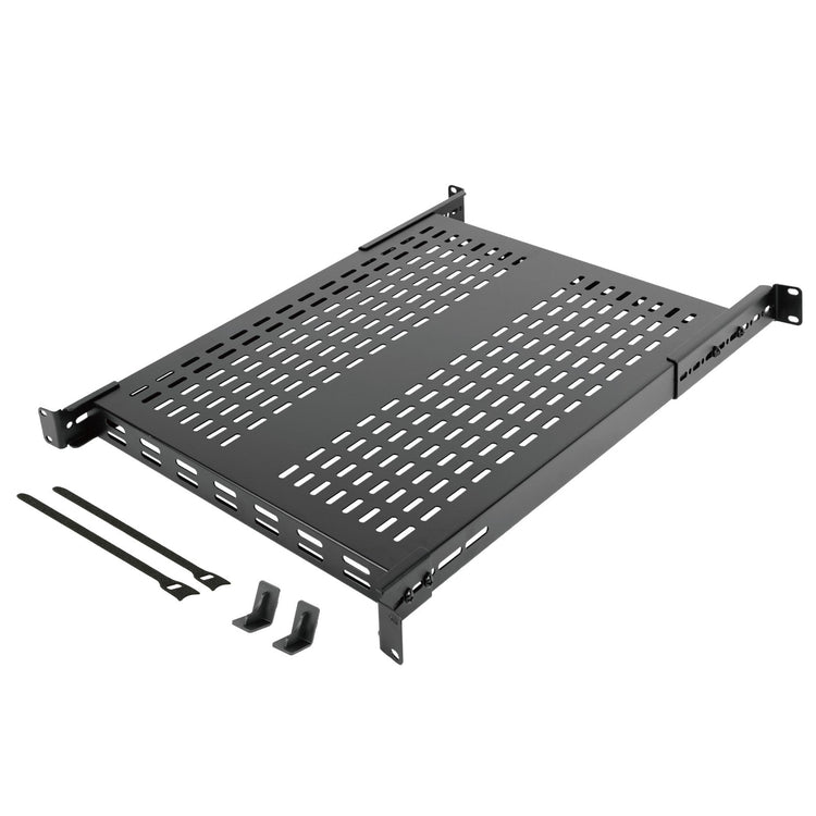 Tecmojo 1U 4-Post 700mm Deep Sever Rack Mount Shelf, Adjustable 700-950mm Deep Ventilated Shelf with Cable Tie and Anti-Slip Stop, Support to 110kg, Universal Tray for 19 Inch AV/Network Device Rack