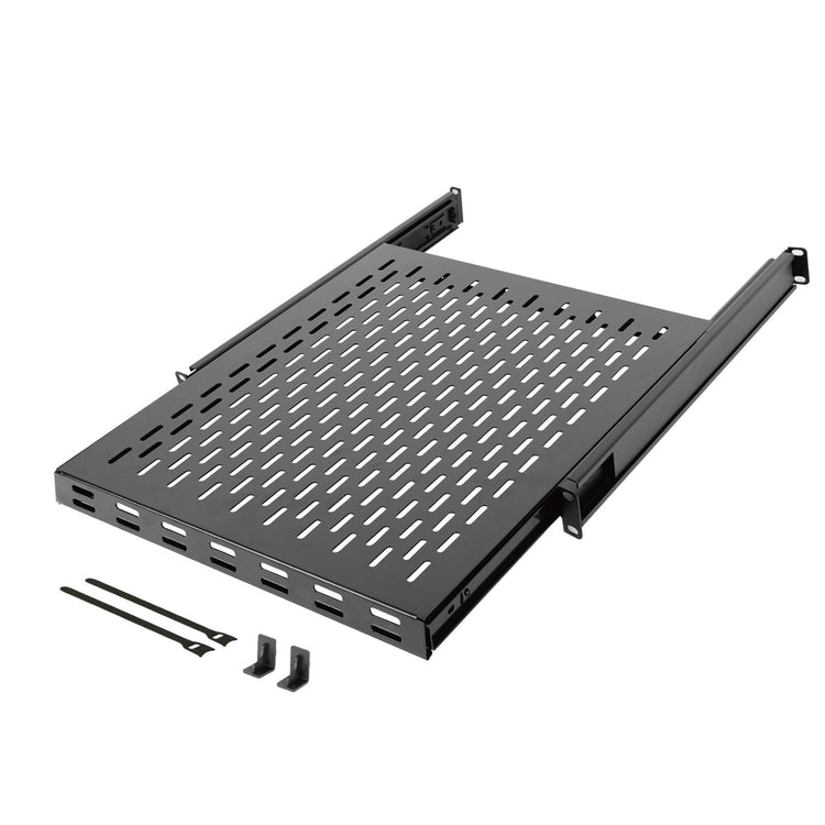 Tecmojo 1U Sliding Rack Shelf with 550mm Deep, 4-Post Vented Server Rack Mount Shelf with Adjustable Range of 550-900mm, Support to 50kg, Universal Tray for 19 Inch AV/Network Device Rack