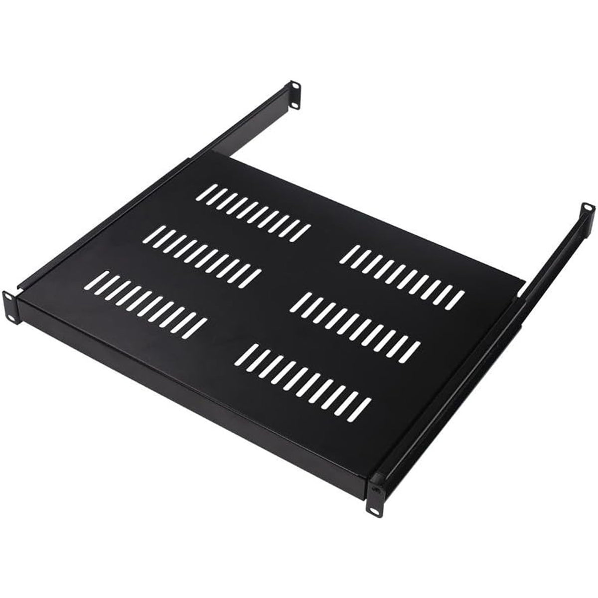 Tecmojo 1U 350mm Sliding Rack Shelf with Adjustable Range of 350-500mm 4 Post Vented Server Rack Mount Shelf, Support to 30kg, Universal Tray for 19 Inch 600mm Deep AV/Network Device Rack