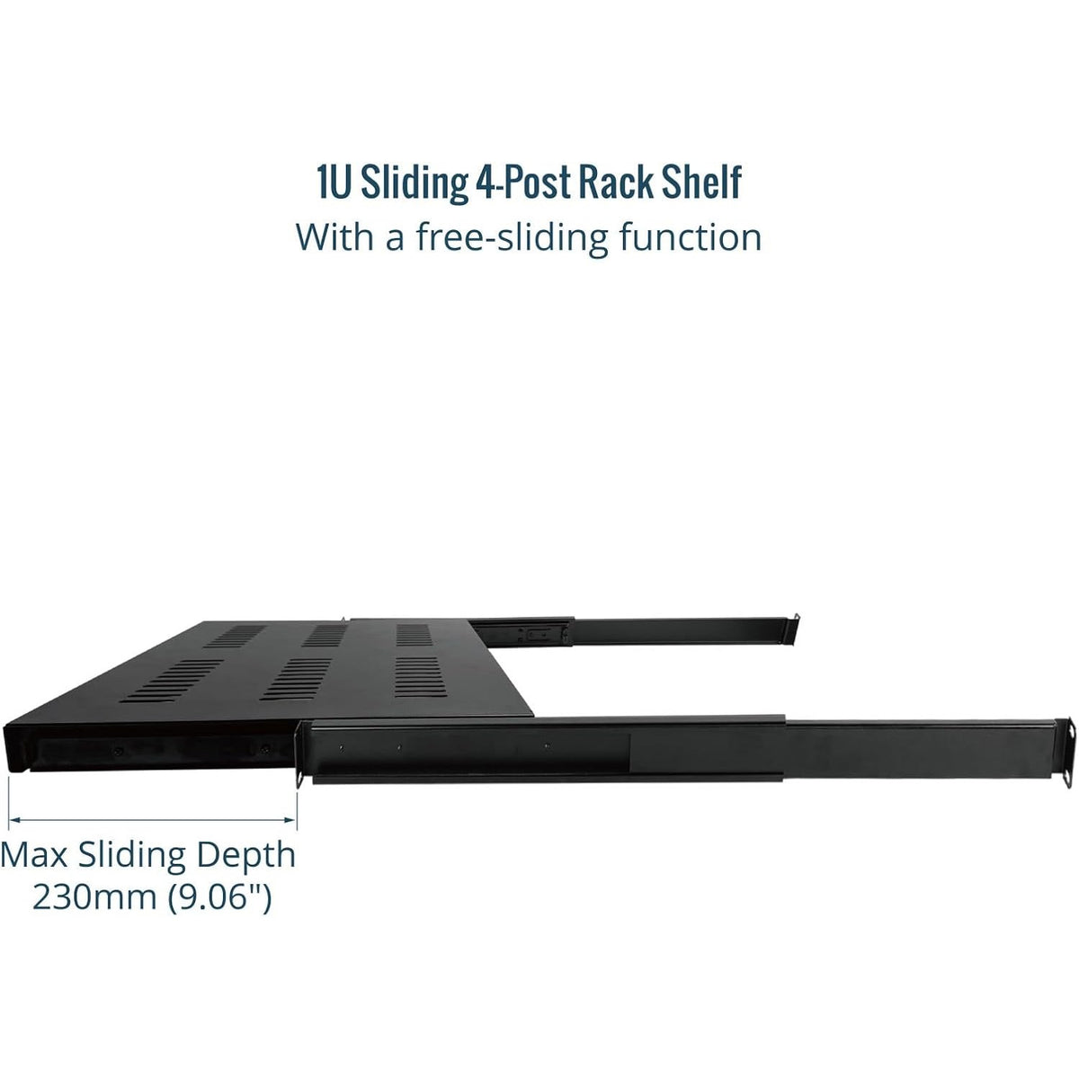 Tecmojo 1U 350mm Sliding Rack Shelf with Adjustable Range of 350-500mm 4 Post Vented Server Rack Mount Shelf, Support to 30kg, Universal Tray for 19 Inch 600mm Deep AV/Network Device Rack