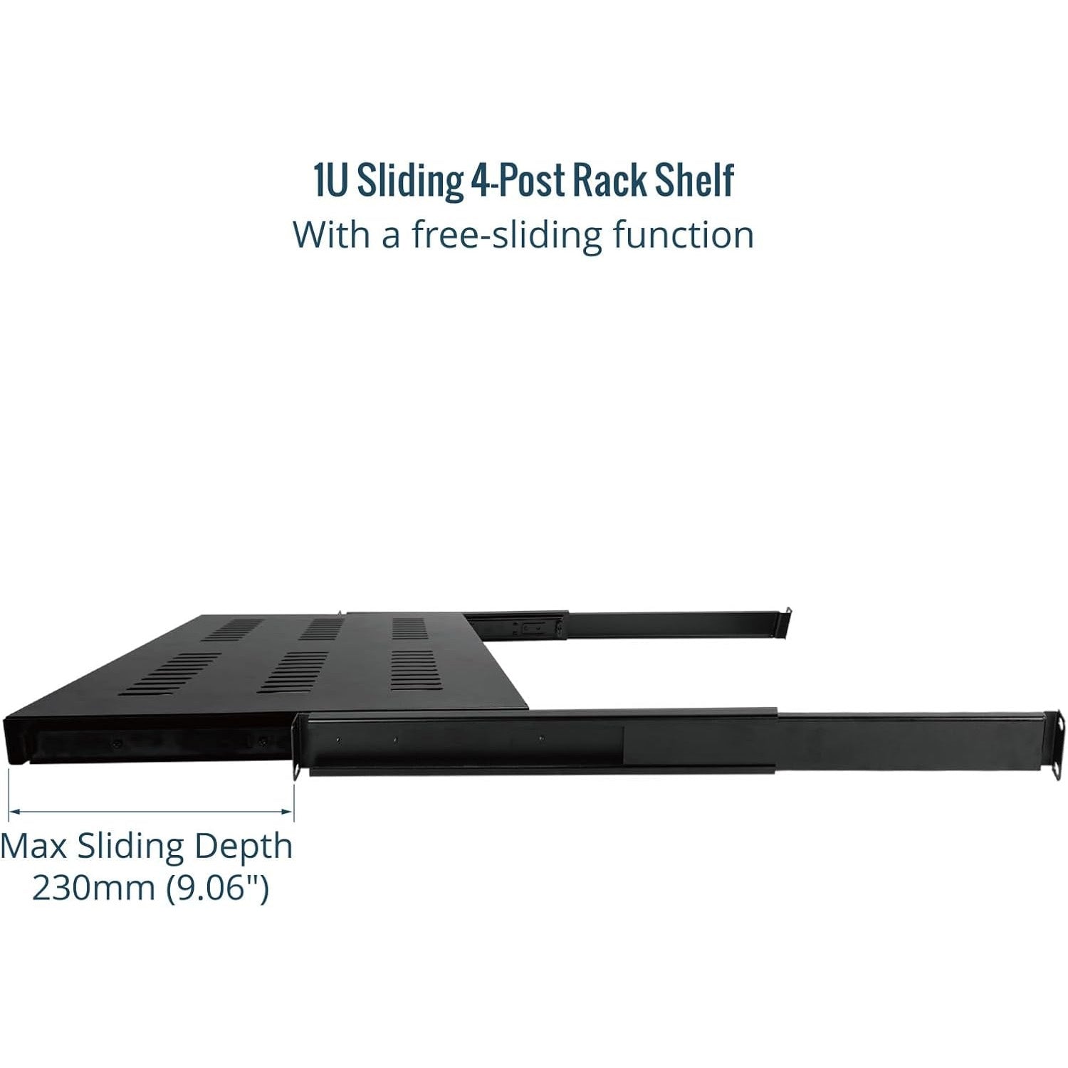 Tecmojo 1U 350mm Sliding Rack Shelf with Adjustable Range of 350-500mm 4 Post Vented Server Rack Mount Shelf, Support to 30kg, Universal Tray for 19 Inch 600mm Deep AV/Network Device Rack