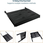 Tecmojo 1U 350mm Sliding Rack Shelf with Adjustable Range of 350-500mm 4 Post Vented Server Rack Mount Shelf, Support to 30kg, Universal Tray for 19 Inch 600mm Deep AV/Network Device Rack