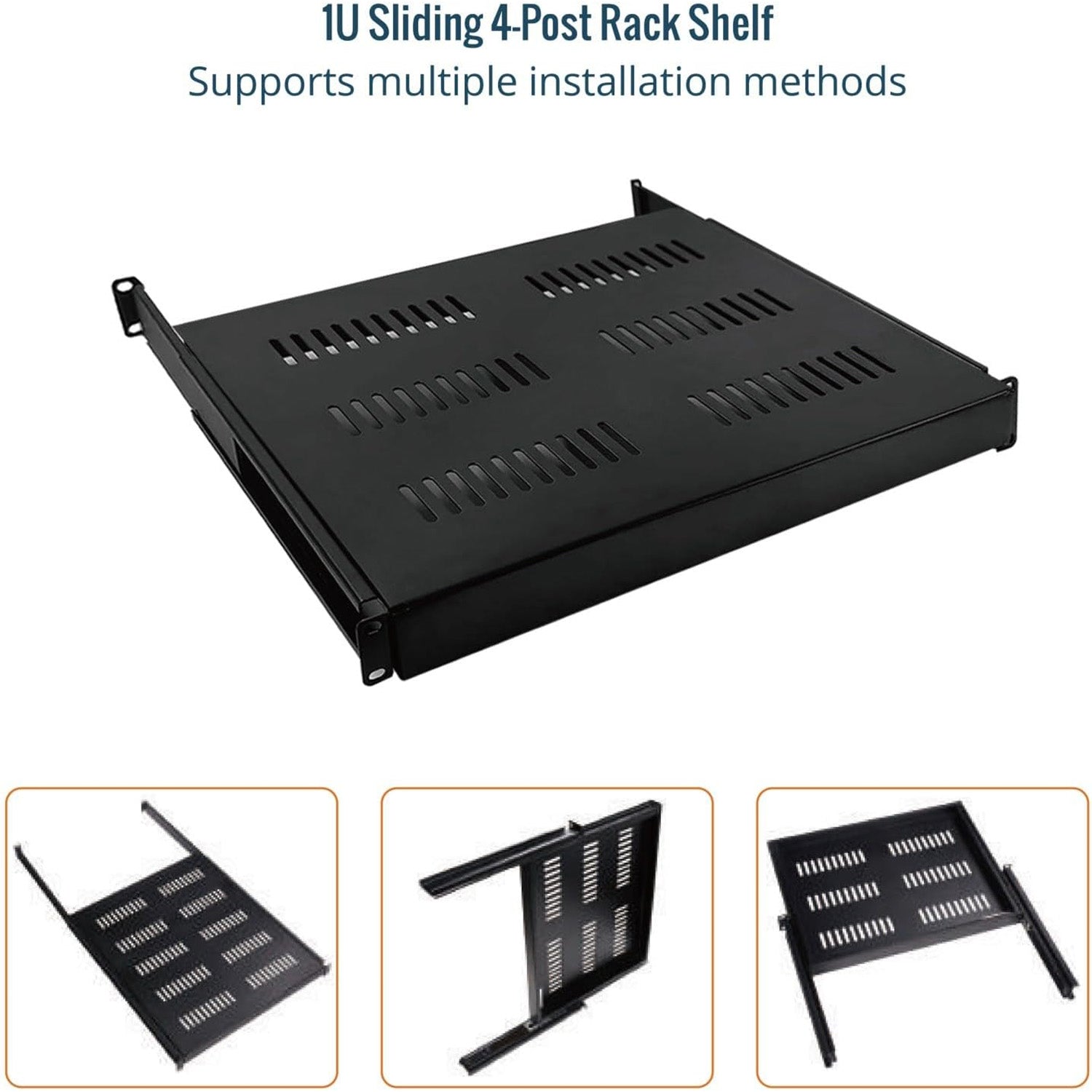 Tecmojo 1U 350mm Sliding Rack Shelf with Adjustable Range of 350-500mm 4 Post Vented Server Rack Mount Shelf, Support to 30kg, Universal Tray for 19 Inch 600mm Deep AV/Network Device Rack