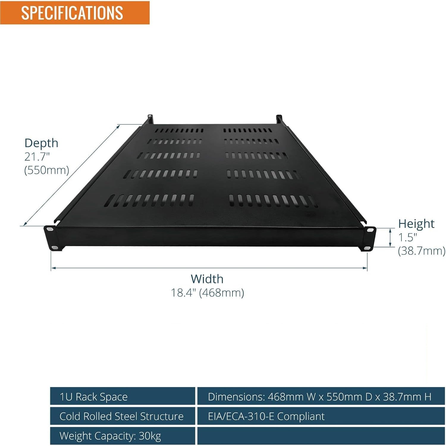 Tecmojo 1U 550mm Sliding Rack Shelf with Adjustable Range of 550-700mm 4 Post Vented Server Rack Mount Shelf, Support to 30kg, Universal Tray for 19 Inch 800mm Deep AV/Network Device Rack