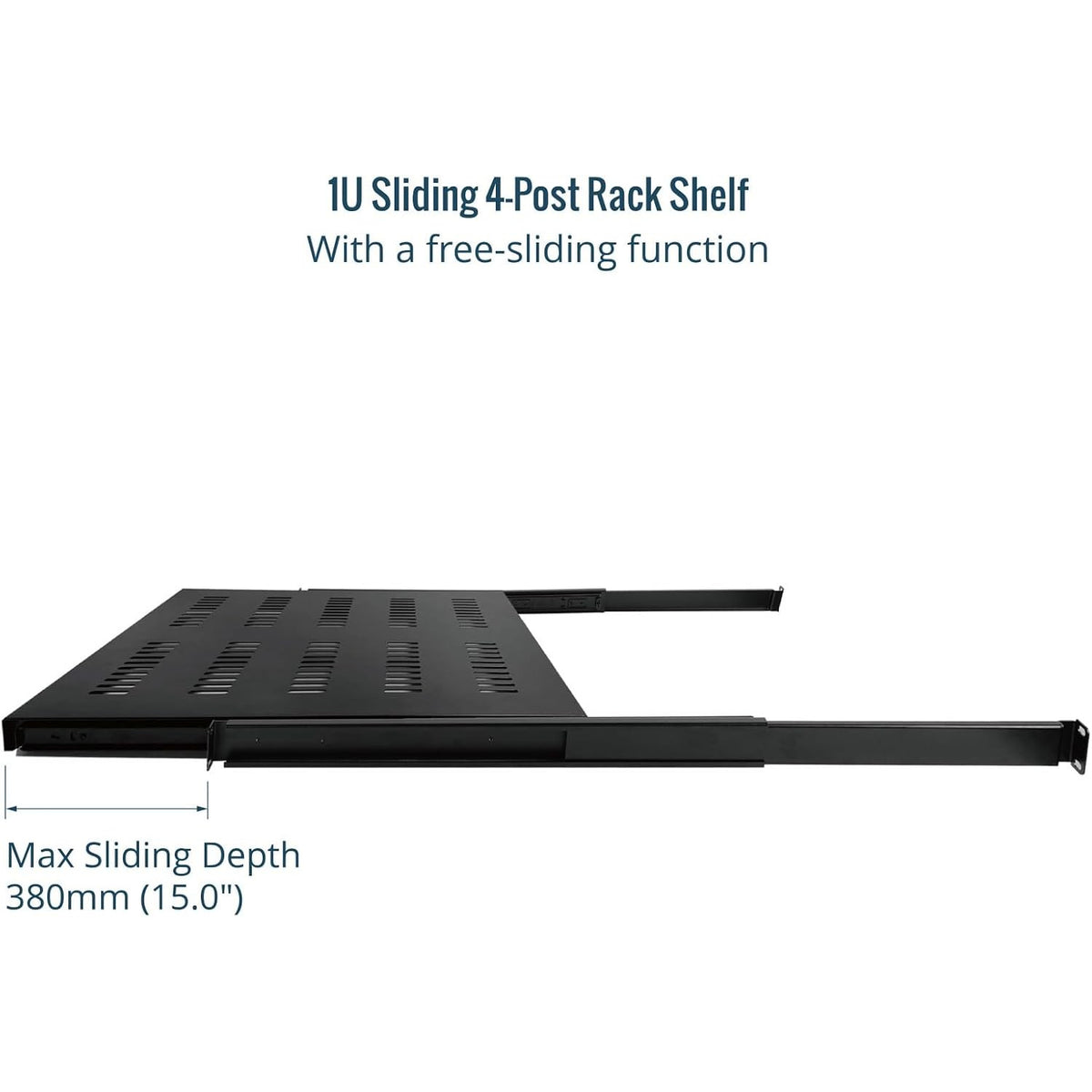 Tecmojo 1U 550mm Sliding Rack Shelf with Adjustable Range of 550-700mm 4 Post Vented Server Rack Mount Shelf, Support to 30kg, Universal Tray for 19 Inch 800mm Deep AV/Network Device Rack