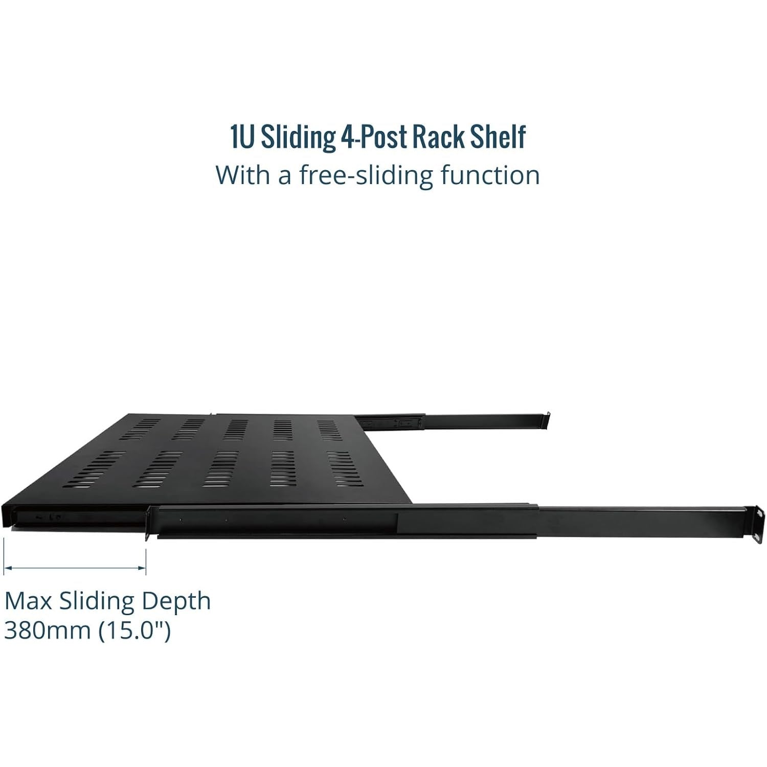 Tecmojo 1U 550mm Sliding Rack Shelf with Adjustable Range of 550-700mm 4 Post Vented Server Rack Mount Shelf, Support to 30kg, Universal Tray for 19 Inch 800mm Deep AV/Network Device Rack