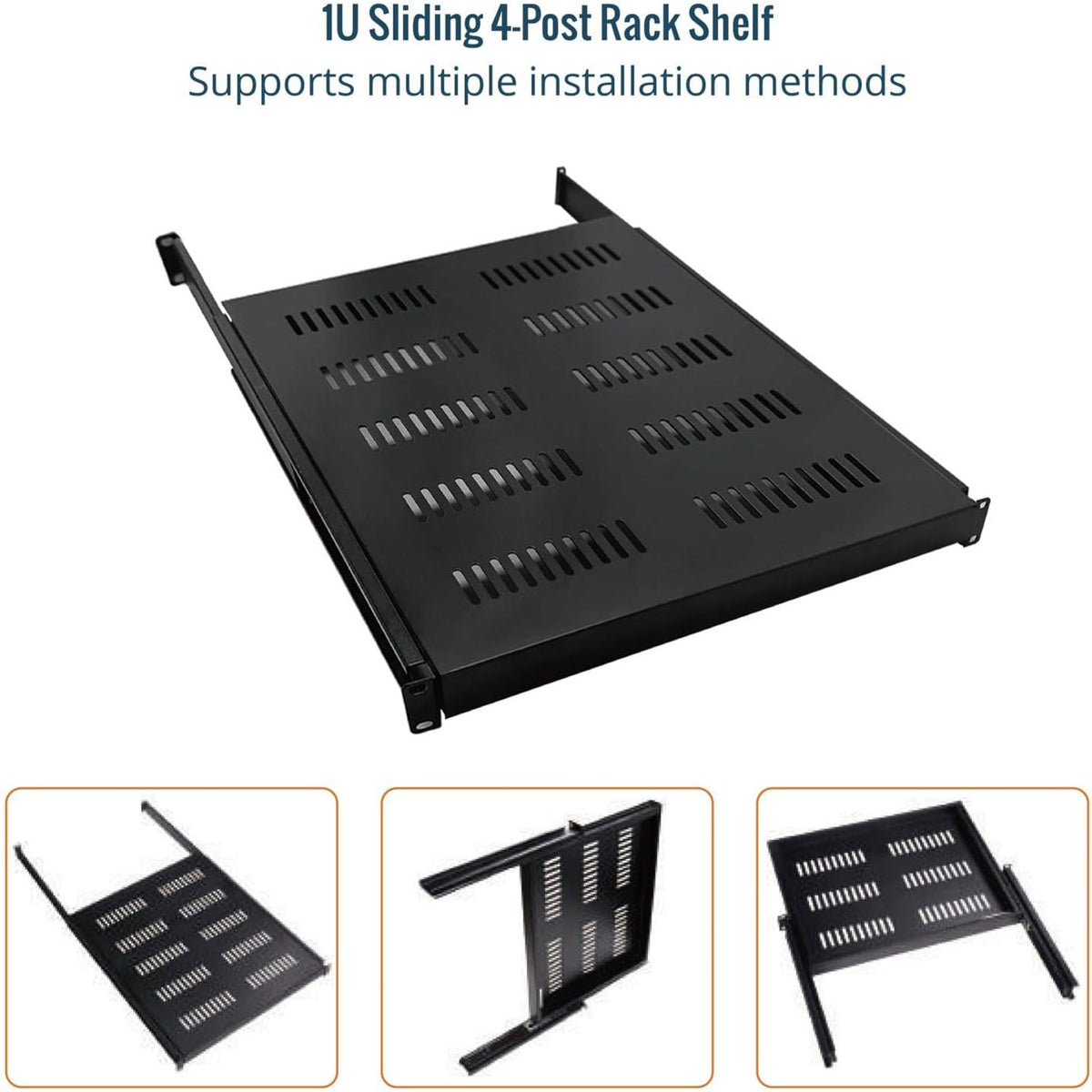 Tecmojo 1U 550mm Sliding Rack Shelf with Adjustable Range of 550-700mm 4 Post Vented Server Rack Mount Shelf, Support to 30kg, Universal Tray for 19 Inch 800mm Deep AV/Network Device Rack