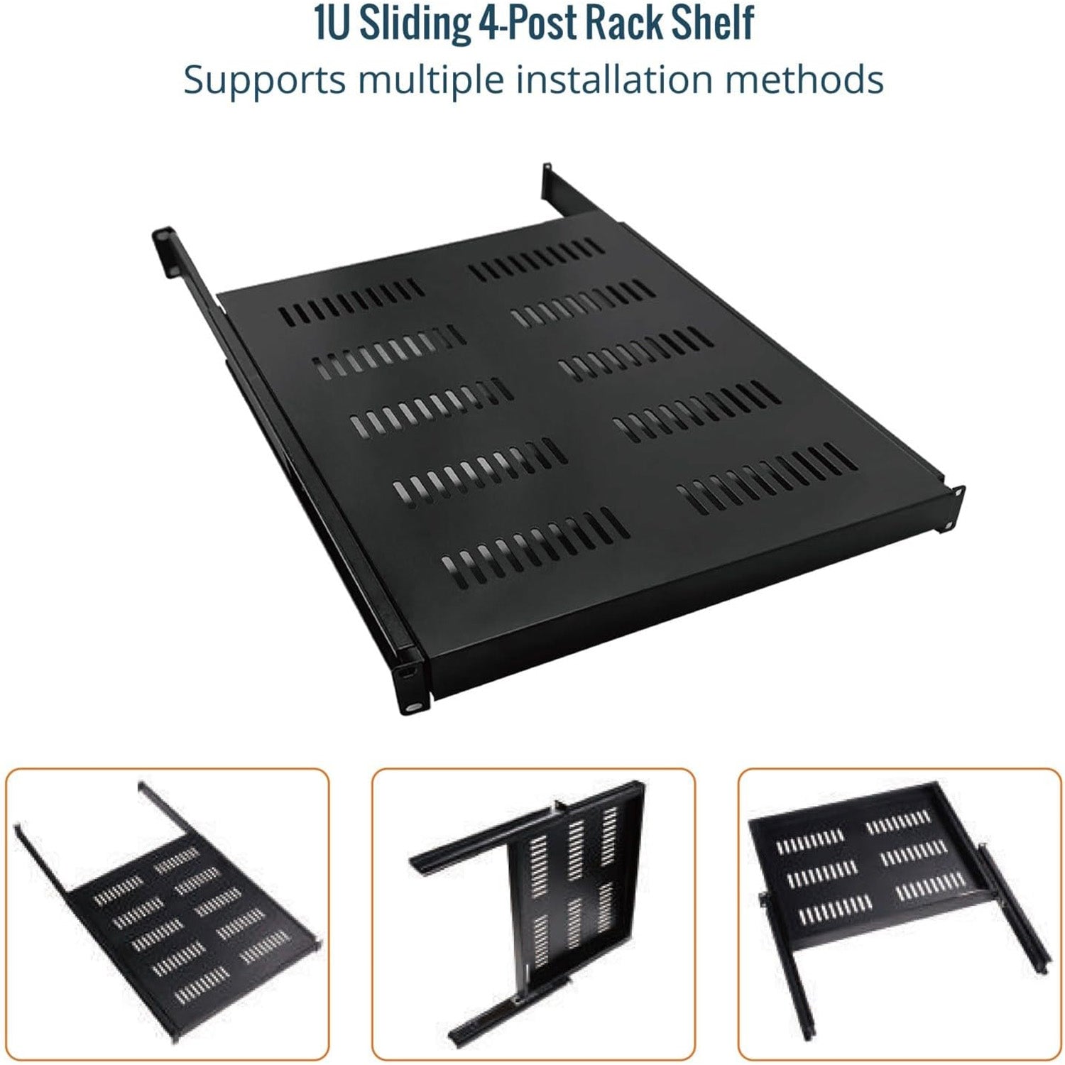 Tecmojo 1U 550mm Sliding Rack Shelf with Adjustable Range of 550-700mm 4 Post Vented Server Rack Mount Shelf, Support to 30kg, Universal Tray for 19 Inch 800mm Deep AV/Network Device Rack