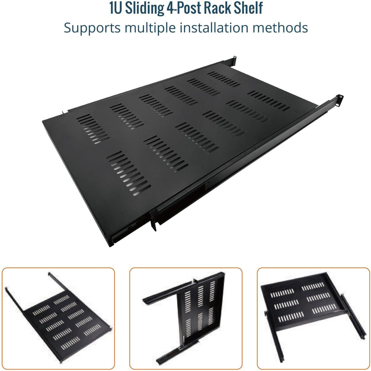 Tecmojo 1U 700mm Sliding Rack Shelf with Adjustable Range of 700-900mm 4 Post Vented Server Rack Mount Shelf, Support to 30kg, Universal Tray for 19 Inch 1000mm Deep AV/Network Device Rack