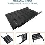 Tecmojo 1U 700mm Sliding Rack Shelf with Adjustable Range of 700-900mm 4 Post Vented Server Rack Mount Shelf, Support to 30kg, Universal Tray for 19 Inch 1000mm Deep AV/Network Device Rack