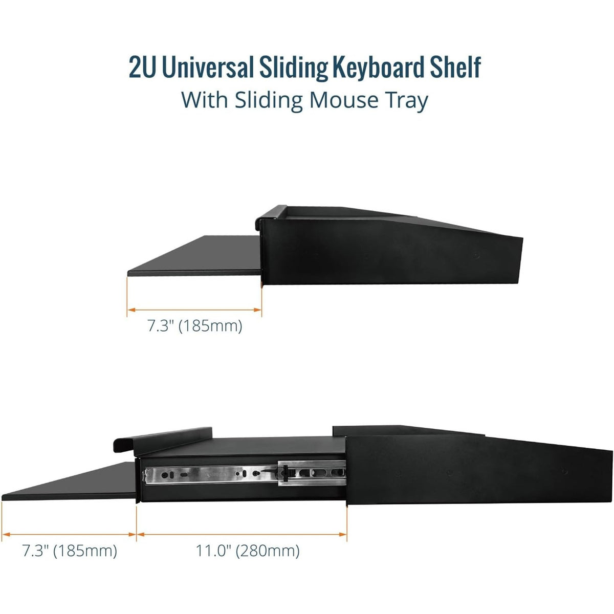 Tecmojo 2U Sliding Keyboard Rack Shelf with Sliding Mouse Tray, 19’’ Server Rank Shelf, Support to 20kg, Universal Tray for 19 Inch AV,Server or Network Device Rack
