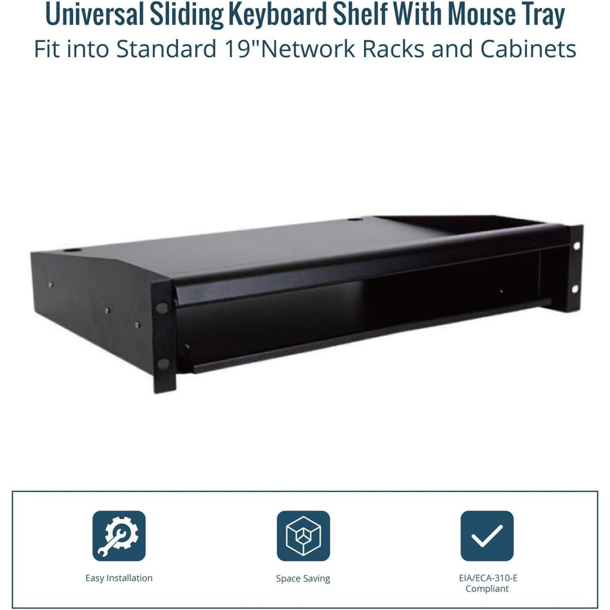 Tecmojo 2U Sliding Keyboard Rack Shelf with Sliding Mouse Tray, 19’’ Server Rank Shelf, Support to 20kg, Universal Tray for 19 Inch AV,Server or Network Device Rack