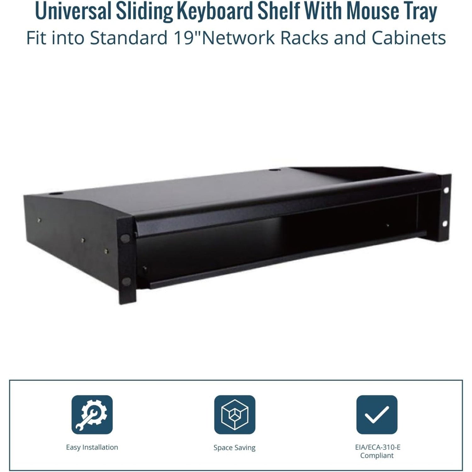 Tecmojo 2U Sliding Keyboard Rack Shelf with Sliding Mouse Tray, 19’’ Server Rank Shelf, Support to 20kg, Universal Tray for 19 Inch AV,Server or Network Device Rack