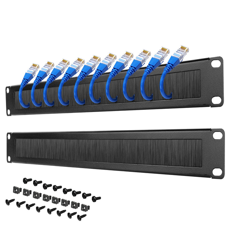 Tecmojo 2 Pack 1U Brush Panel 19 inch Rack Mount Cable Management Panel with Brush Strip for Cable Entry for 19'' Server Rack or Network Cabinet