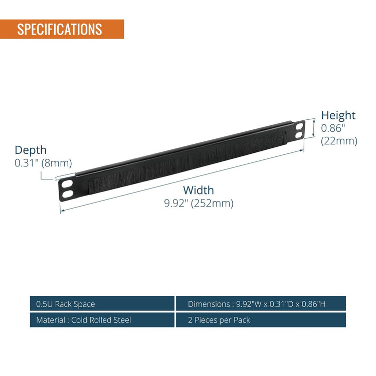 Tecmojo 2 Pack 0.5U Brush Panel 10 inch Rack Mount Cable Management Panel with Brush Strip for Cable Entry for 10'' Server Rack or Network Cabinet