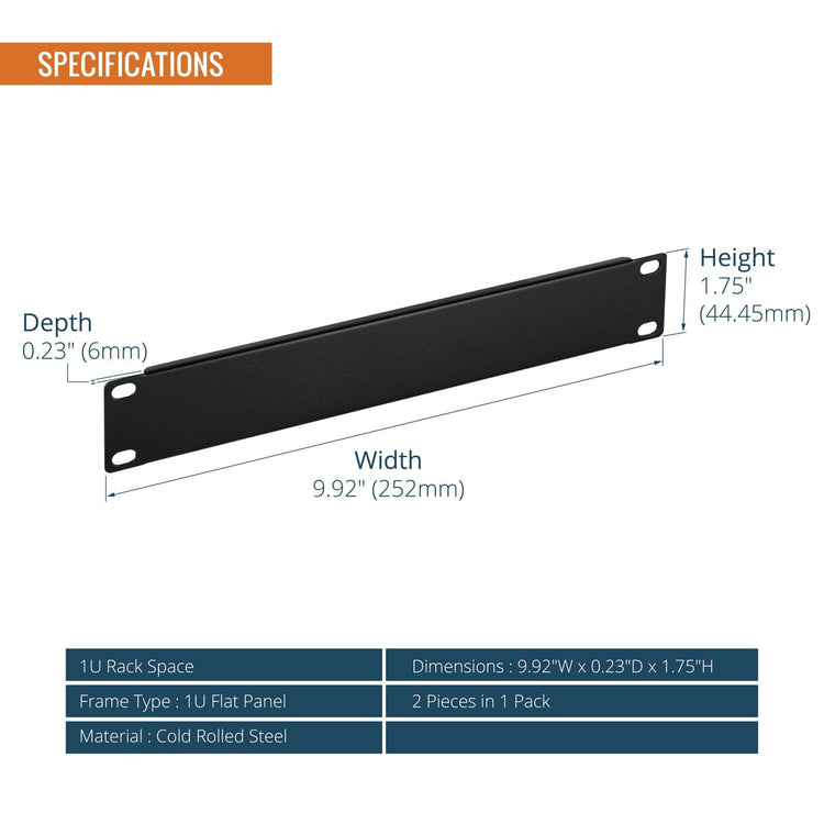 Tecmojo 2 Pack 1U 10'' Blank Panel, Rack Mount Steel Patch Panel Filler for 10" Server Rack, Network Cabinet, Data Center, Home Labs, Black
