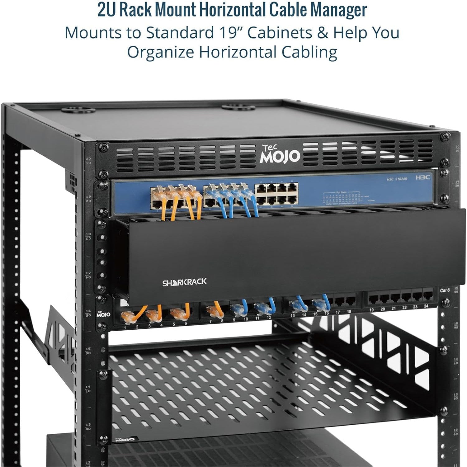 Tecmojo 2U Cable Management, Server Rack Horizontal Plastic Cable Manager, Rack Mount 12 Slots Wire Duct Organizer, Screws for 19 inch AV/IT/Data/Audio Network Device