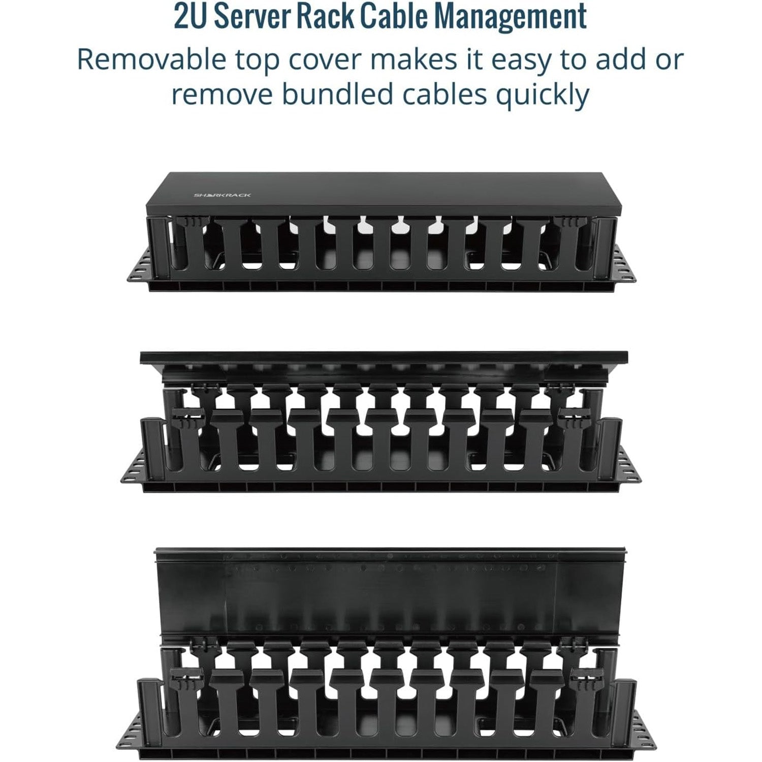 Tecmojo 2U Cable Management, Server Rack Horizontal Plastic Cable Manager, Rack Mount 12 Slots Wire Duct Organizer, Screws for 19 inch AV/IT/Data/Audio Network Device