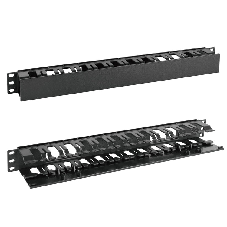 Tecmojo 2 Pack 1U Server Rack Horizontal Cable Management with Cover 2.6’’ Depth Plastic Cable Manager, Rack Mount 12 Slots Wire Duct Organizer, Screws for 19 inch AV/IT/Data/Audio Network Device