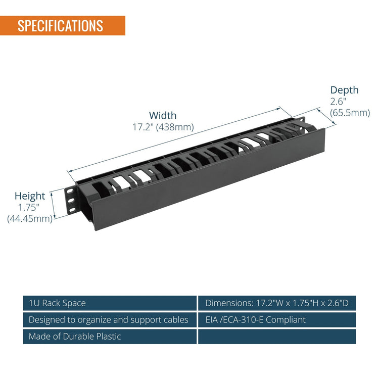 Tecmojo 2 Pack 1U Server Rack Horizontal Cable Management with Cover 2.6’’ Depth Plastic Cable Manager, Rack Mount 12 Slots Wire Duct Organizer, Screws for 19 inch AV/IT/Data/Audio Network Device