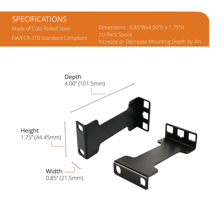 Tecmojo 1RU Server Rack Depth Extender, 102mm Recessed Rack Mount Adapter Kit for Network Device, Standard 19 inches Open Frame Enclosure Compatible, Black